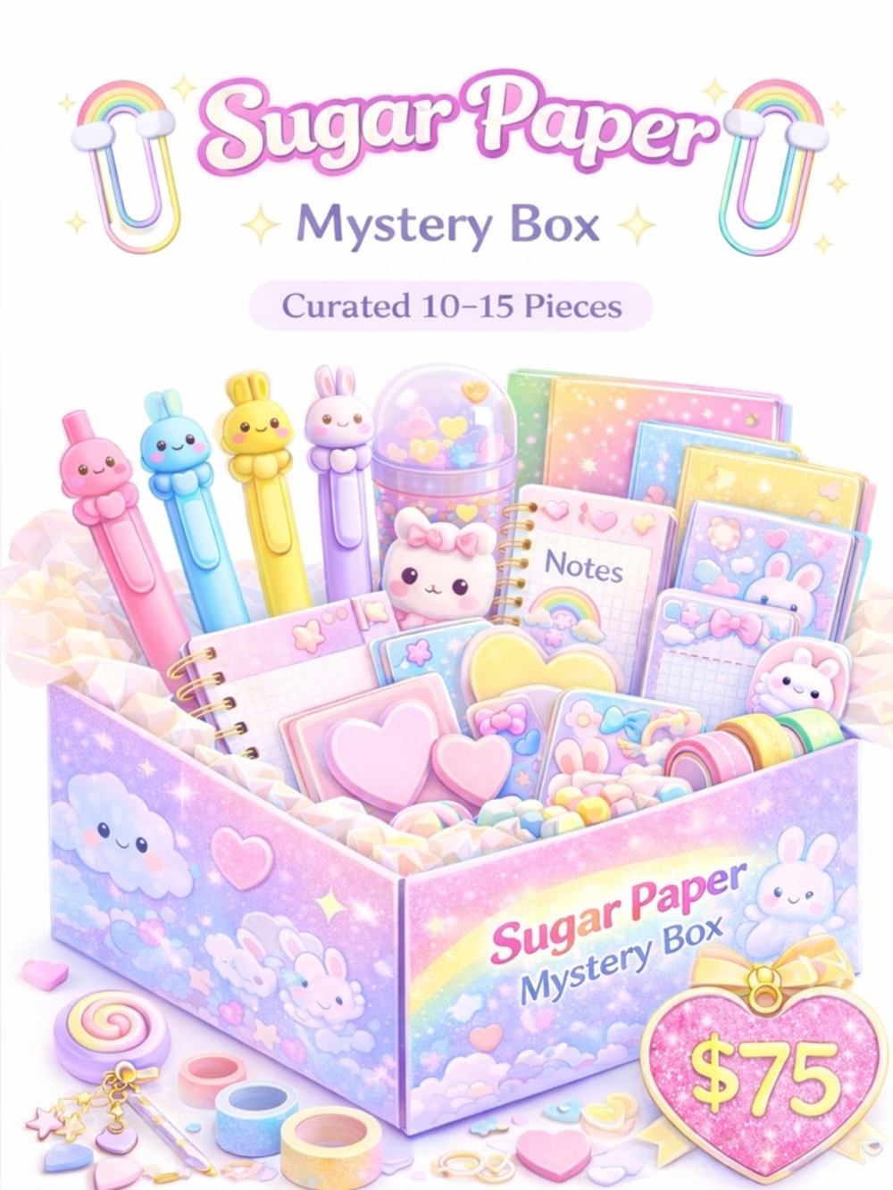 ✨✏️Sugar Paper Mystery Box Kawaii Stationery Cute Pastel 🎁 10–15 Pieces
